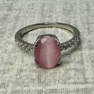 New Sterling Silver & Oval Pink Opal Ring